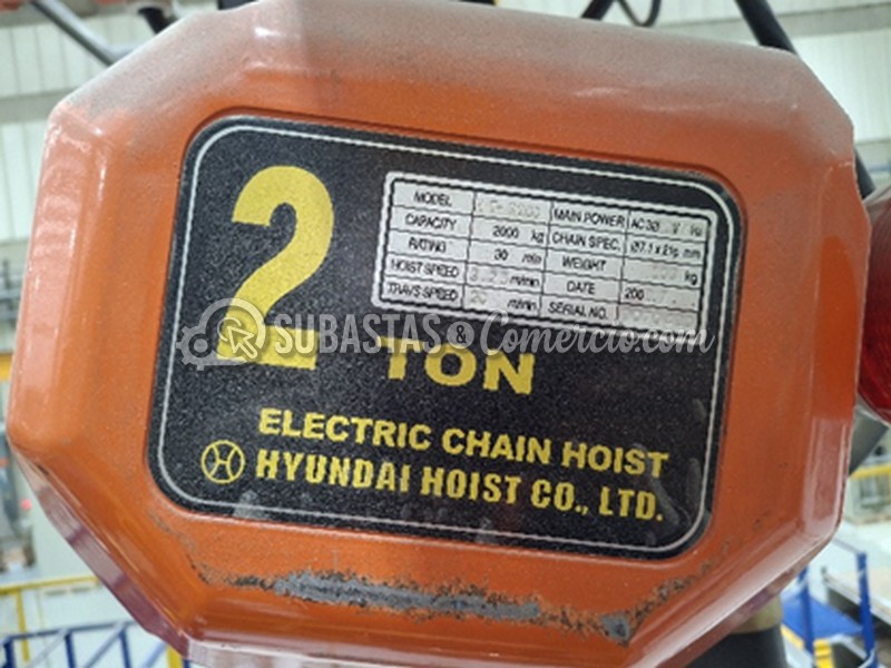 Puente grúa 2 toneladas Hyundai Hoist Co. HT-S200 2008 capacidad 2 ton